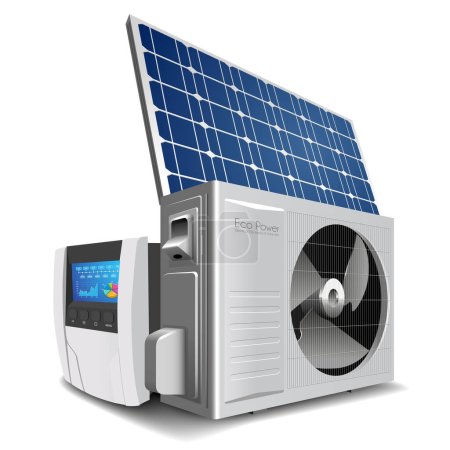 Wärmepumpe, Wechselrichter und Solarmodul als grünes Energiesystemkonzept
