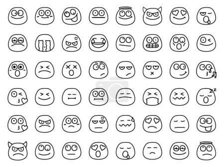 Téléchargez les illustrations : Ensemble d'émoticônes montrant différentes émotions dans le style doodle isolé sur fond blanc - en licence libre de droit