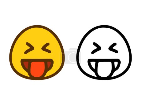 Fröhliches Emoticon mit Zunge in zwei Stilen isoliert auf weißem Hintergrund.