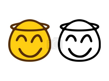 Illustration for Happy holy emoticon in doodle style isolated on white background. - Royalty Free Image
