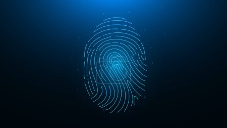 Illustration for Polygonal fingerprint vector illustration on a dark blue background. Scanning biometric data low poly design. - Royalty Free Image