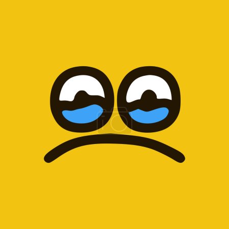 Illustration for Crying emoticon in doodle style. Cartoon face expressions isolated on yellow background - Royalty Free Image