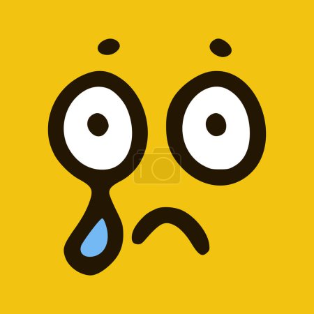Illustration for Crying emoticon in doodle style yellow background. Vector Illustration - Royalty Free Image