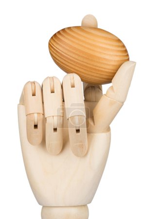 Photo for Robot arm with wooden Easter egg. Futuristic Easter concept. Easter egg in wooden hand. - Royalty Free Image