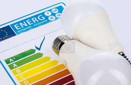 Photo for Energy rating chart with light bulbs. Energy efficiency concept. - Royalty Free Image