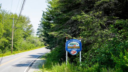 Photo for STONINGTON, MAINE, USA - JULY 13, 2023: Stonington road sign in summer landscape near road - Royalty Free Image