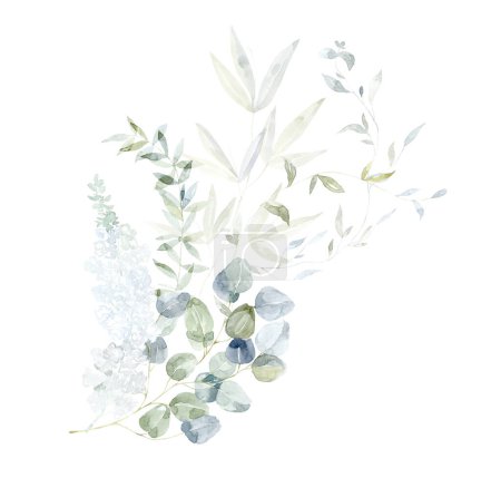 Photo for Watercolor Bouquet with white Flowers and green Eucalyptus Branches - Royalty Free Image