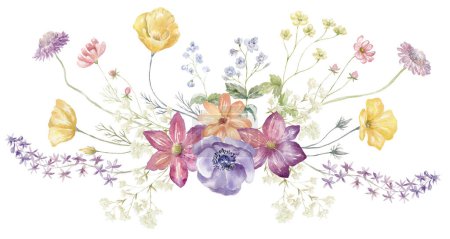 Photo for Watercolor Bouquet with Wildflowers. Multicolor Flowers. Design for Card on the white Background. - Royalty Free Image