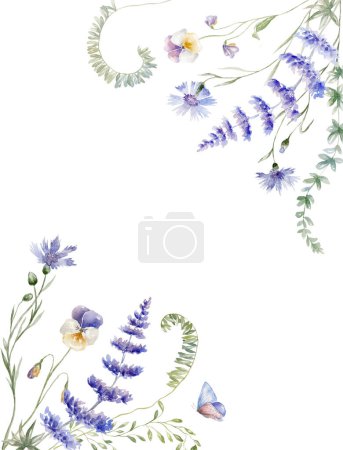 Photo for Watercolor Greetings Card with multicolor Wildflowers on the white Background. - Royalty Free Image