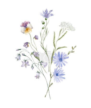 Photo for Watercolor Bouquet with Wildflowers. Blue Florals. Design for Card on the white Background. - Royalty Free Image