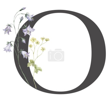 Photo for Letter with Watercolor Wildflowers on the White Background. - Royalty Free Image