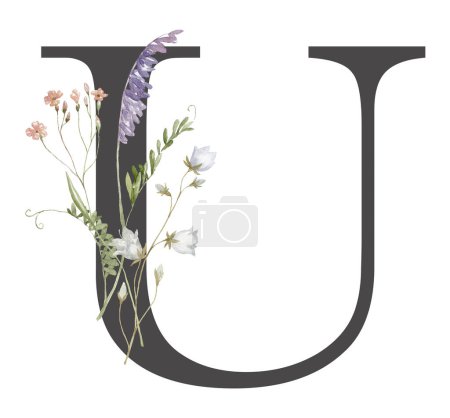 Photo for Letter with Watercolor Wildflowers on the White Background. - Royalty Free Image