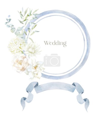Photo for Watercolor Frame with Flowers on the white Background. Wedding Design. - Royalty Free Image