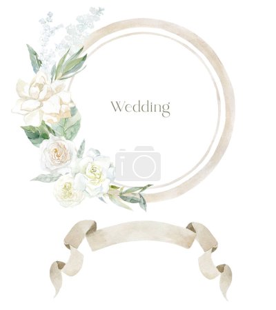 Photo for Watercolor Frame with Flowers on the white Background. Wedding Design. - Royalty Free Image