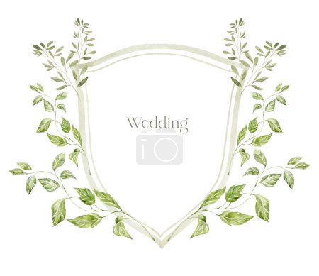 Photo for Watercolor Crest with green Leaves on the white Background. Wedding Design. - Royalty Free Image