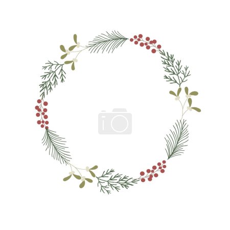Ilustración de Corona de Navidad con Abeto y Bayas. Ilustración vectorial. - Imagen libre de derechos