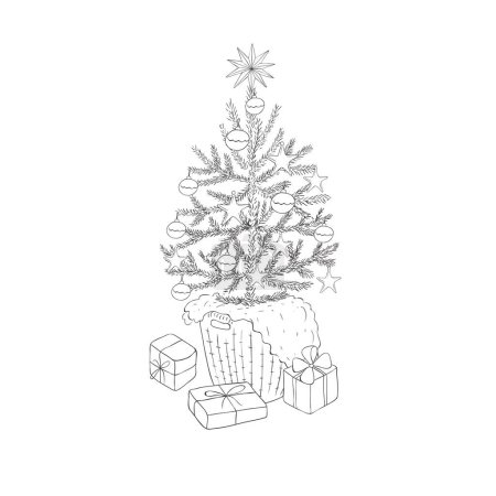 Photo for Christmas Tree in the Basket and Gifts. Vector Illustration. - Royalty Free Image