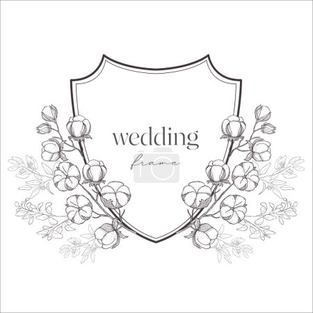 Photo for Wedding Crest with Flowers. Line Art Illustration. - Royalty Free Image