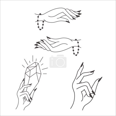 Photo for Line Art Witch Hand on the white Background. Vector Illustration. - Royalty Free Image