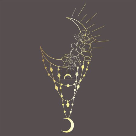 Photo for Line Art Design with Crescent on the dark Background. Vector Illustration. - Royalty Free Image