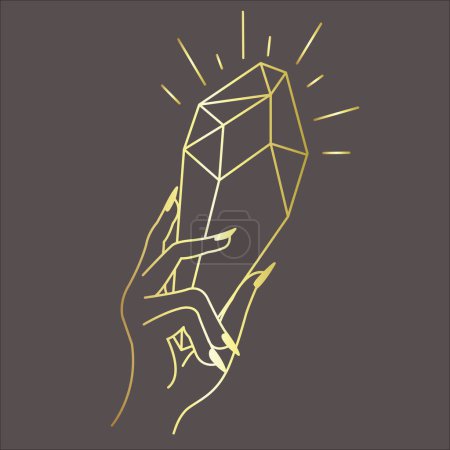 Photo for Line Art Design with Hand and Crystal on the dark Background. Vector Illustration. - Royalty Free Image