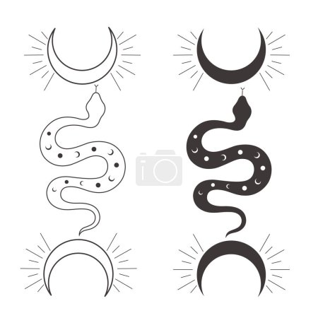 Photo for Line Art Design with Crescent and Snake on the white Background. Vector Illustration. - Royalty Free Image