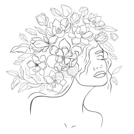 Photo for Line Art Pretty Women with Flowers. Vector Illustration. - Royalty Free Image