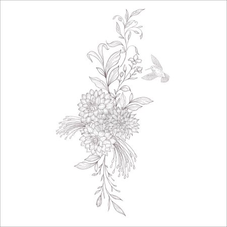 Photo for Wedding Bouquet with Dahlia. Line Art Illustration. - Royalty Free Image