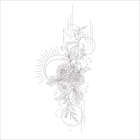 Photo for Wedding Bouquet with Dahlia. Line Art Illustration. - Royalty Free Image