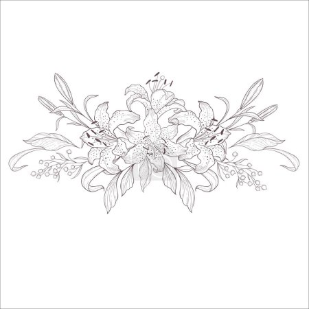 Photo for Wedding Bouquet with Lily. Line Art Illustration. - Royalty Free Image