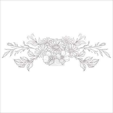 Photo for Wedding Bouquet with Gerbera. Wild Rose. Line Art Illustration. - Royalty Free Image