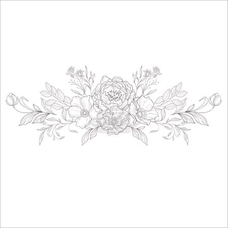 Photo for Wedding Bouquet with Wild Rose. Line Art Illustration. - Royalty Free Image