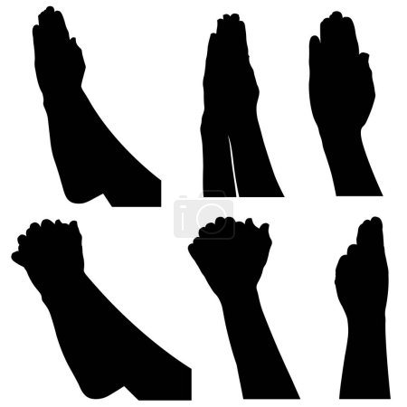 Ilustración de Collage of different praying hands silhouettes isolated on white - Imagen libre de derechos