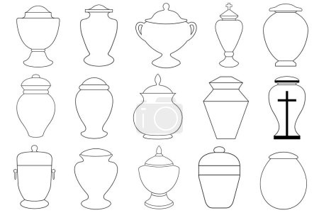 Illustration for Illustration of different funeral cremation urns isolated on white - Royalty Free Image