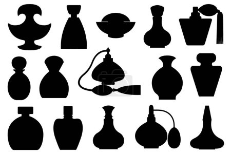 Ilustración de Colección de diferentes frascos de perfume aislados en blanco - Imagen libre de derechos