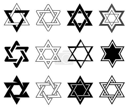 Téléchargez les photos : Set of different Star of David illustrations isolated on white - en image libre de droit
