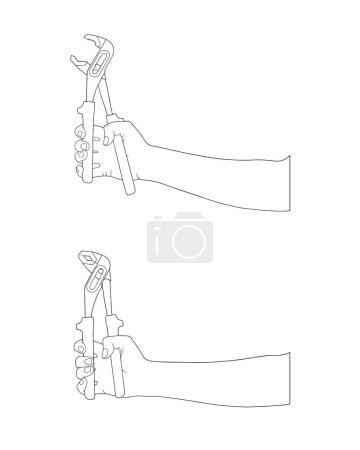 Ilustración de Ilustración de las manos que sostienen los alicates de la bomba de agua aislados en blanco - Imagen libre de derechos