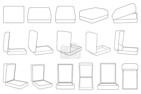Téléchargez les photos : Illustration de différentes boîtes à anneaux isolées sur blanc - en image libre de droit
