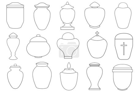 Téléchargez les photos : Illustration de différentes urnes funéraires isolées sur blanc - en image libre de droit