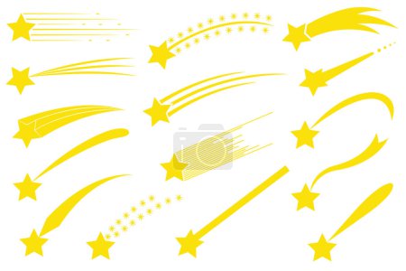 Téléchargez les photos : Illustration de différentes étoiles filantes isolées sur blanc - en image libre de droit