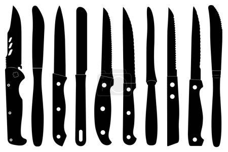 Téléchargez les photos : Collection de différentes illustrations de couteaux de cuisine isolés sur blanc - en image libre de droit