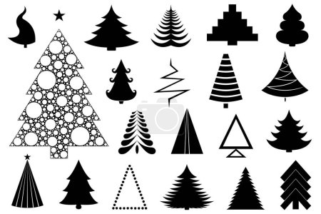 Téléchargez les photos : Collection de différentes illustrations d'arbres de Noël isolés sur blanc - en image libre de droit