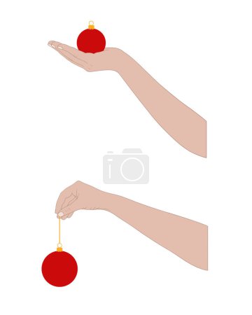 Téléchargez les photos : Fermez les mains tenant des ornements de boule de Noël isolés sur blanc - en image libre de droit