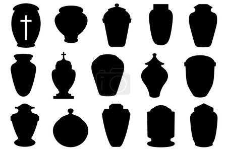Collage de diferentes urnas de cremación funeraria aisladas en blanco