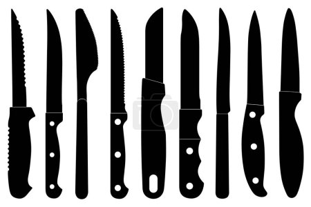 Illustration for Collage of different kitchen knife illustrations isolated on white - Royalty Free Image