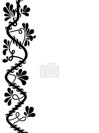 Téléchargez les photos : Bordure latérale ornementale avec des éléments floraux et des tourbillons isolés sur fond blanc - en image libre de droit