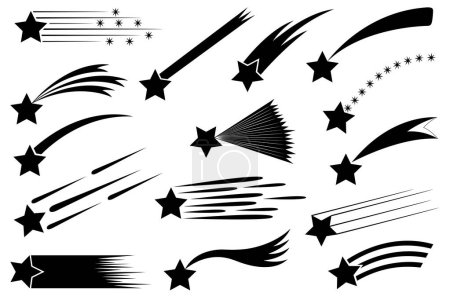 Téléchargez les photos : Silhouettes d'étoiles filantes isolées sur fond blanc - en image libre de droit