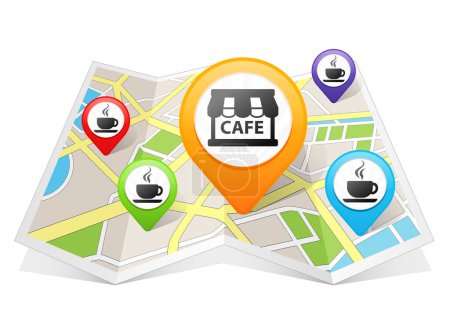 Téléchargez les photos : Café Café pointeur de carte Emplacement Destination sur la carte - en image libre de droit