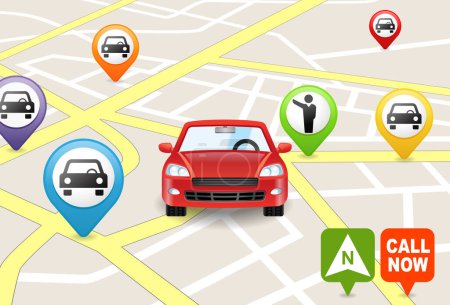 Photo for Car Hailing Apps concept on a map on white background - Royalty Free Image