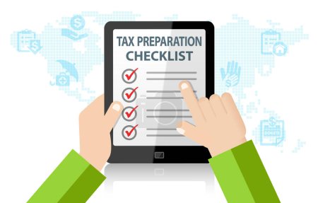Photo for Tax Preparation Checklist on Tablet Infographic. Tax Return Deduction Concept - Royalty Free Image